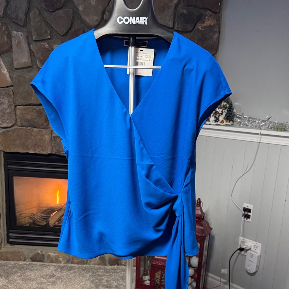 Chic Blue Wrap Blouse